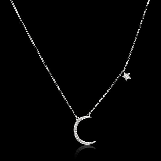 Crescent Thin Moon Diamond Necklace
