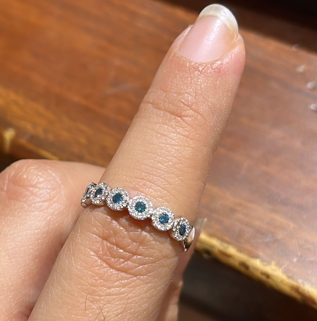 Round Ocean Blue Stone Diamond Ring