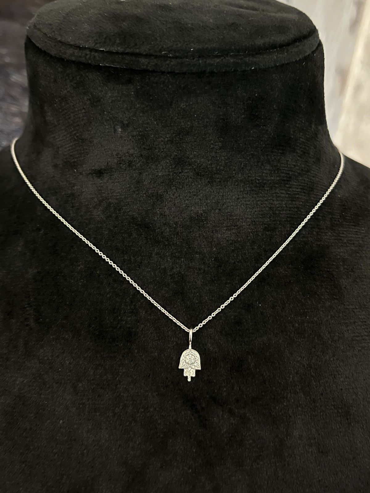 14K White Palm Diamond Necklace